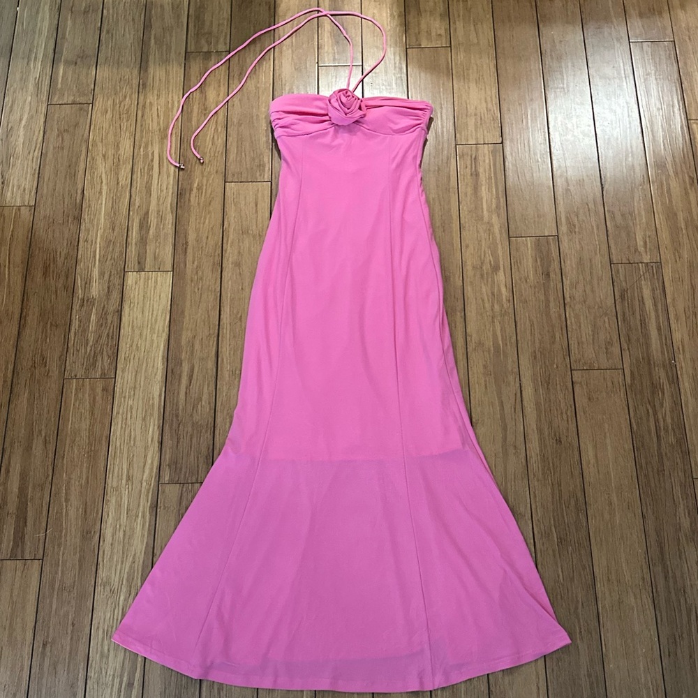 Selfie Leslie IBIZA SUNSET BUST FLOWER MIDI DRESS HOT PINK - Picture 12 of 13